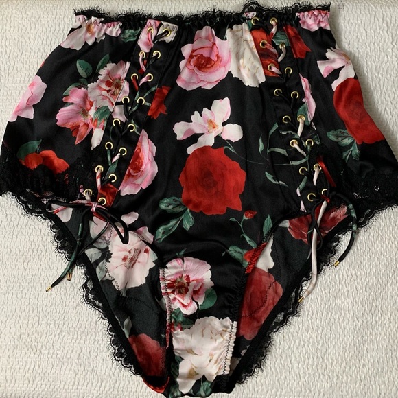Atelier Victoria's Secret Satin Lace-Trim High-Waist Brief Panty Floral Silk NEW - Picture 6 of 12